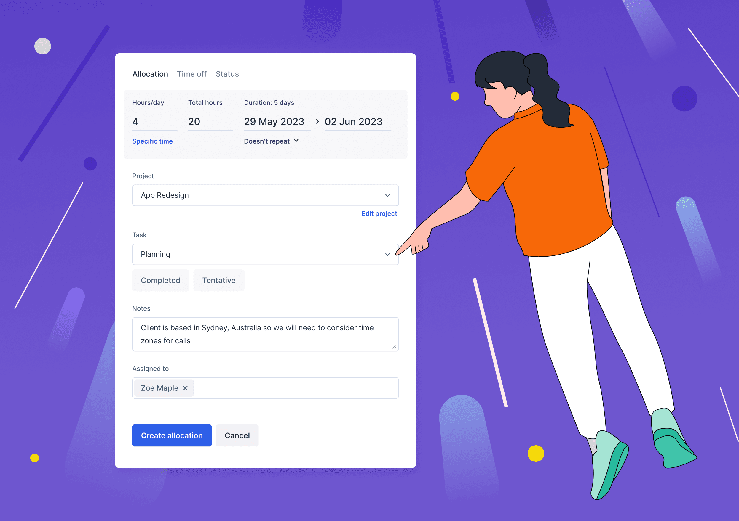 Allocations replace tasks on the Schedule