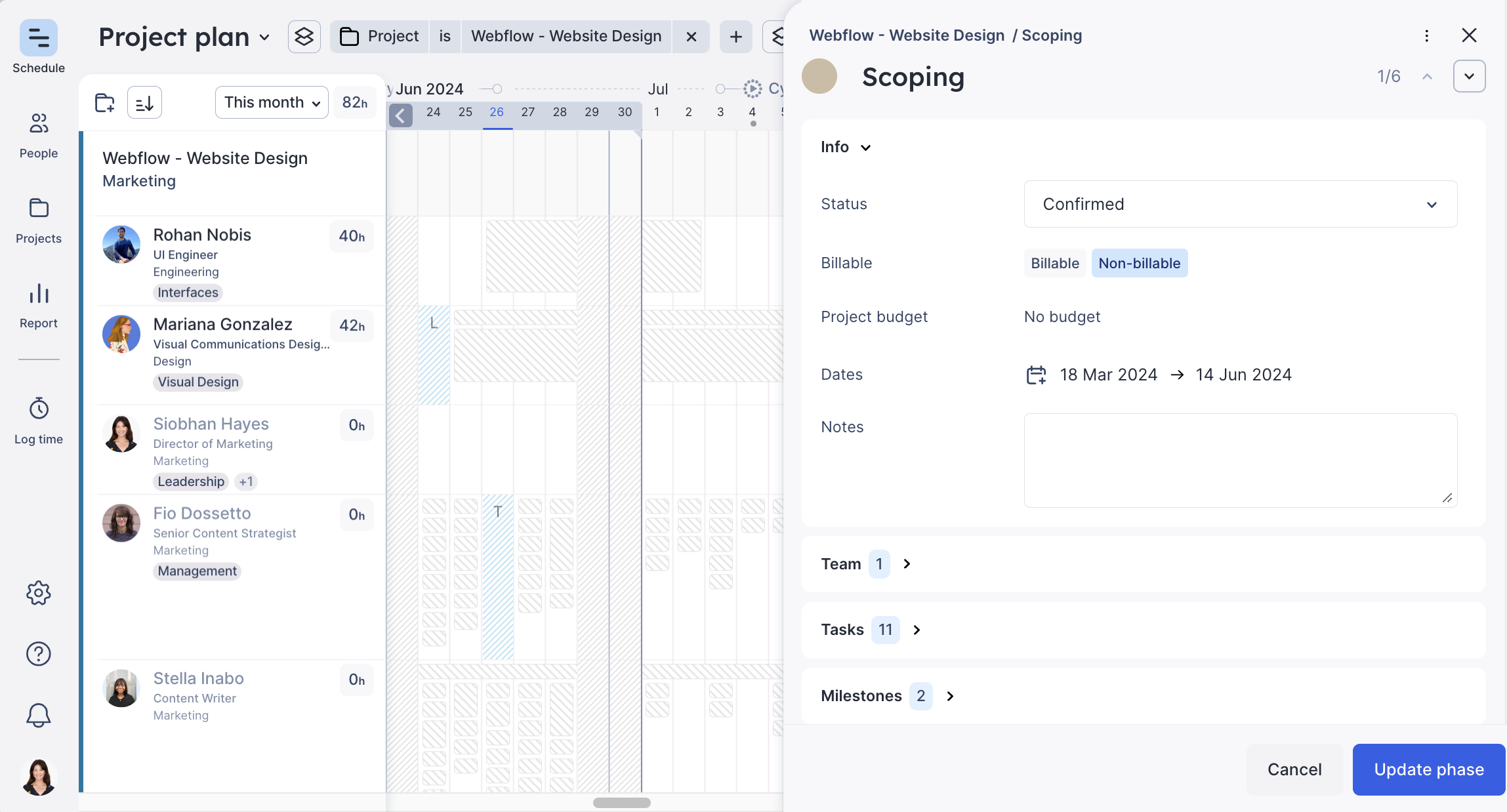 Float interface showing project phases