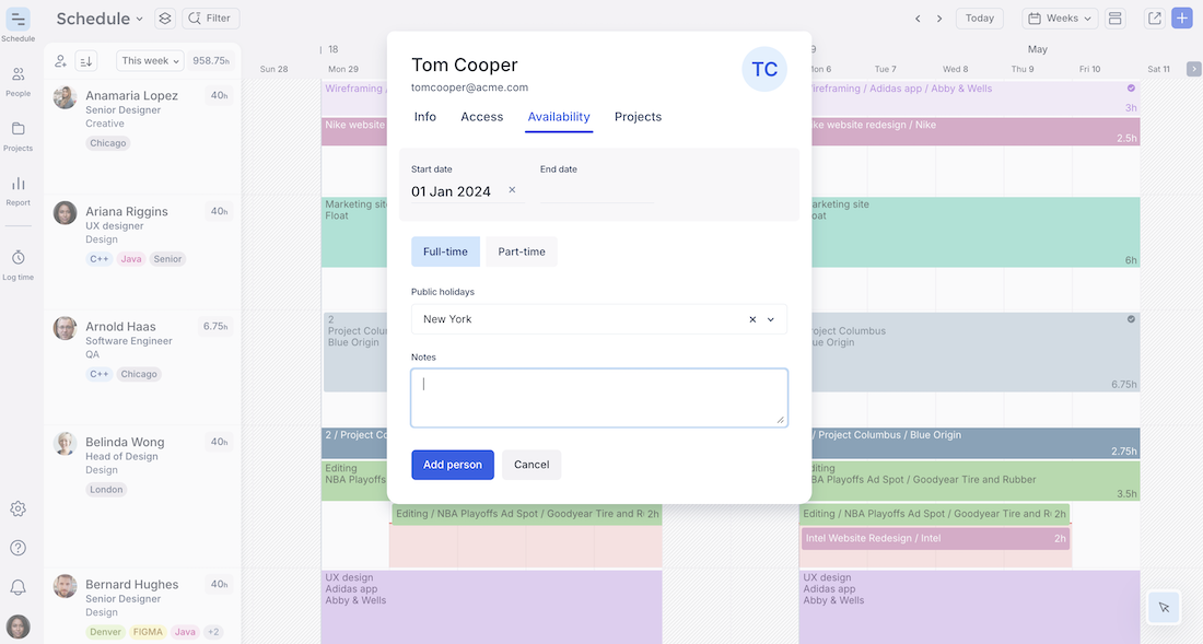 Setting availability in Float