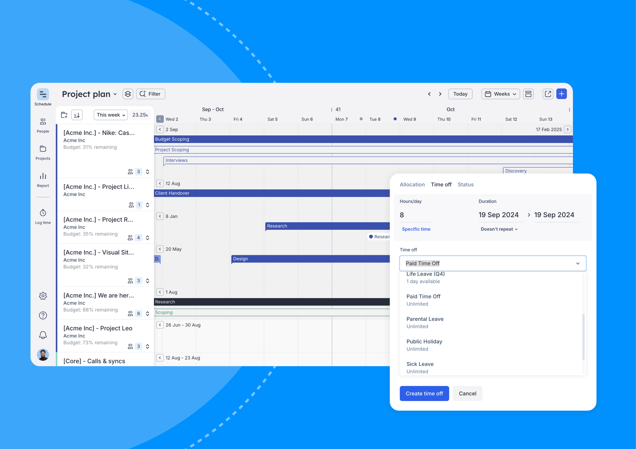 Project lan and Time off enhancements in Float