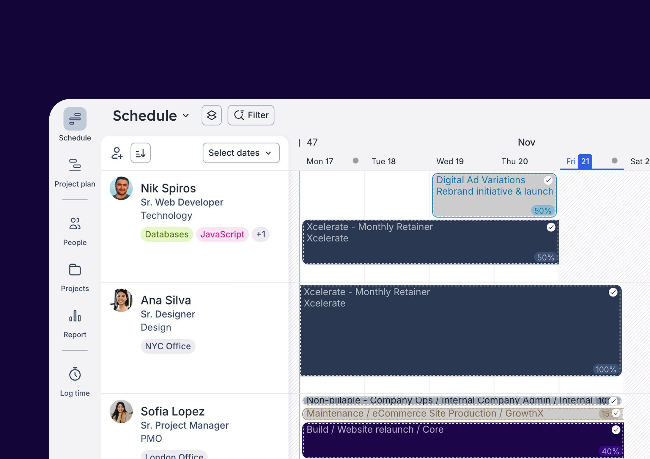 A screenshot of the Float Schedule with multi-select activated to move multiple allocations